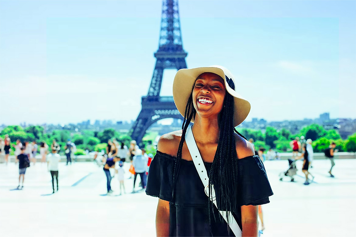 Woman in Front of Eiffel Tower