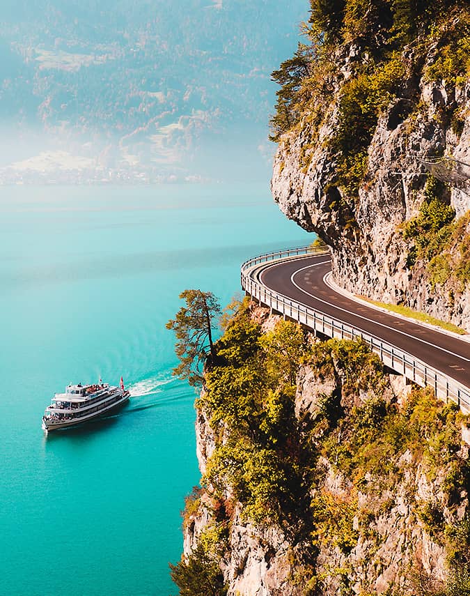 Coastal Road with Ship on Ocean